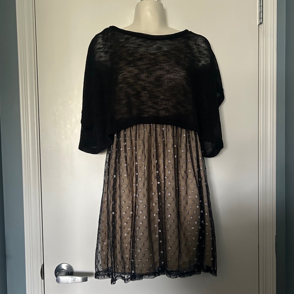 LUSH Black & Nude Dress with Metallic Polkadot Details - Picture 1 of 13